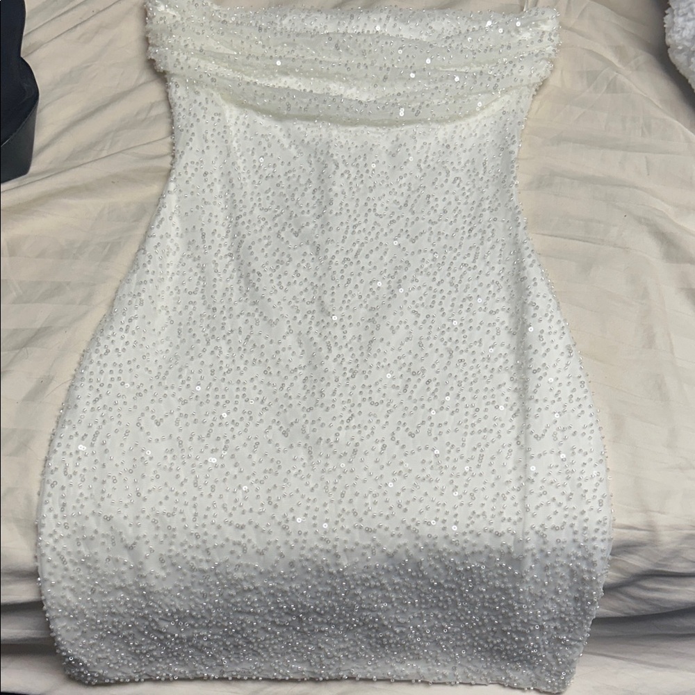 Windsor Strapless White Sequin Dress